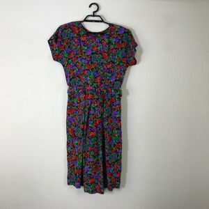 Vintage 80s Dress Petite Size‎ PS Multicolor Floral Sheath Short Sleeve Womens